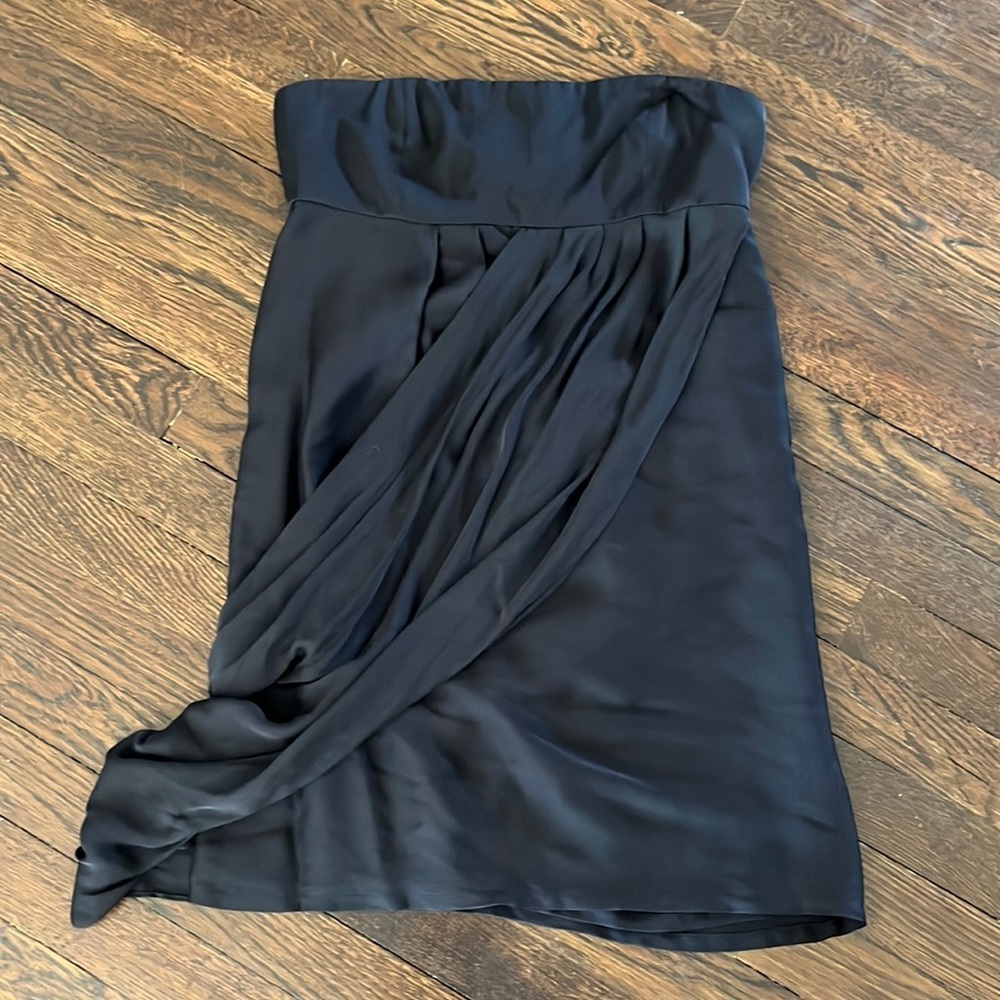 Alice + Olivia Black Silk Strapless Cross Draped Dress MEDIUM